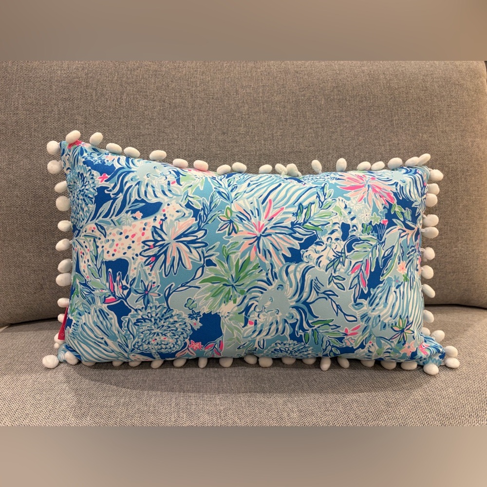 Lilly Pulitzer Blue and Pink Floral Pillow